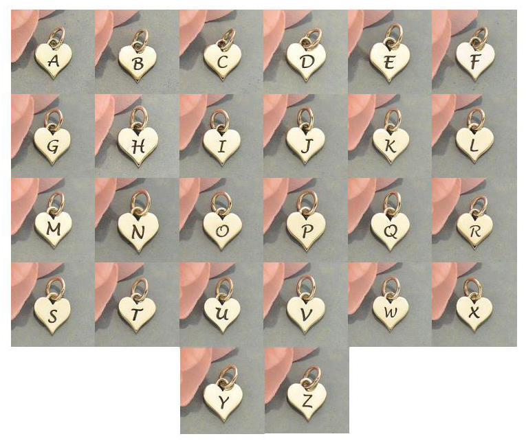 Sterling Silver heart initial chart