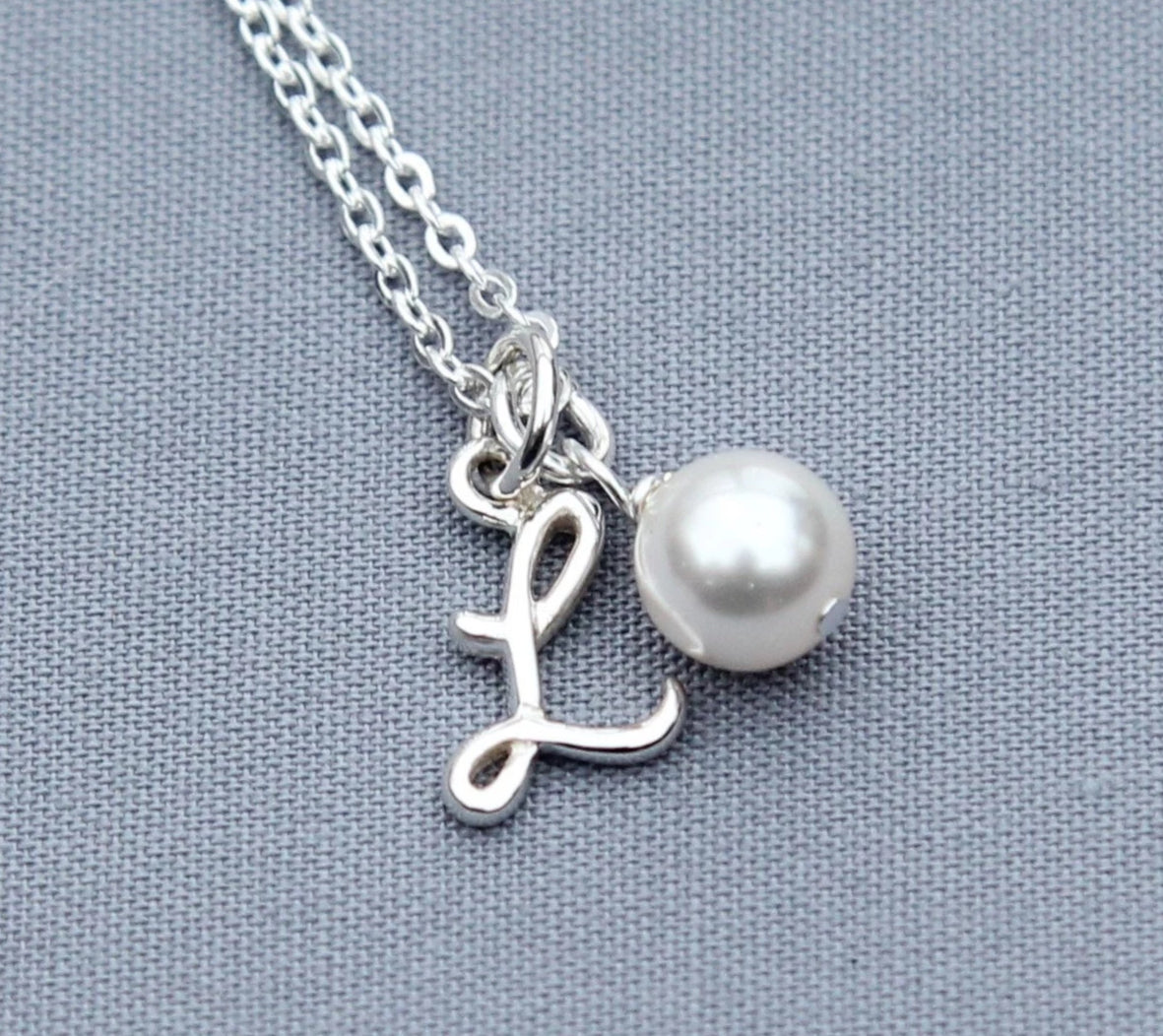 Personalized Pearl Necklace with Initial in Sterling Silver