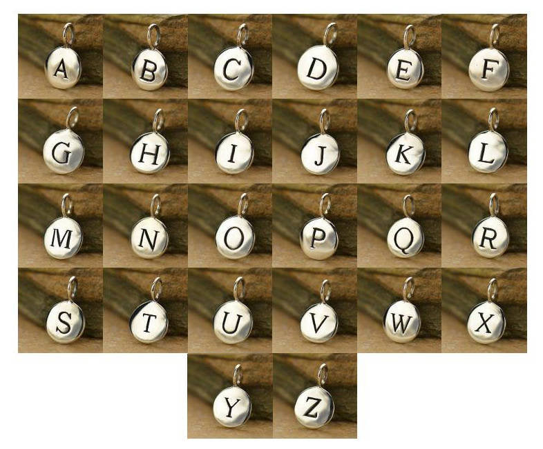 Silver Initial rounded disc charms