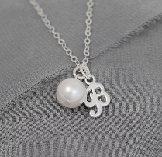 Sterling Silver Initial Necklace with Pearl