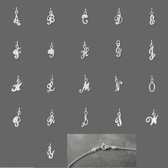 Sterling Silver Initial Chart for Cursive Letters