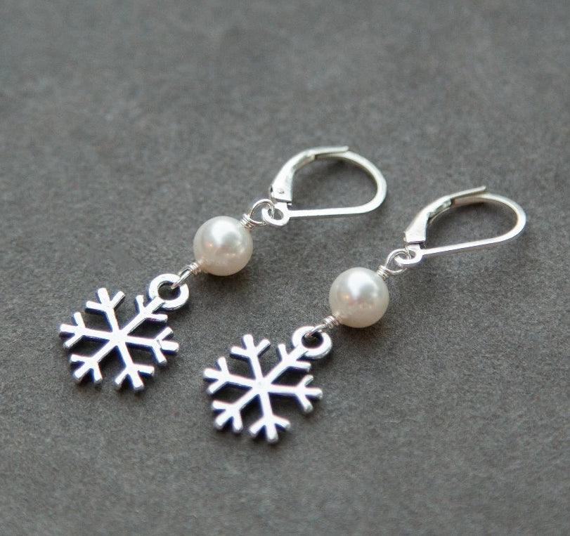 snowflake earrings with pearls