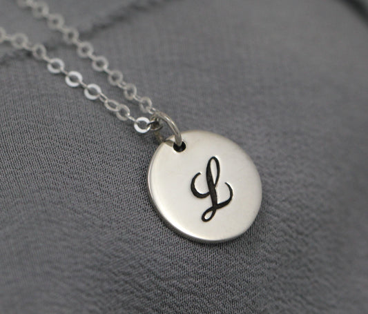 Sterling silver cursive initial necklace