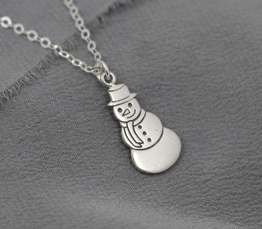 Sterling Silver snowman necklace, holiday pendant