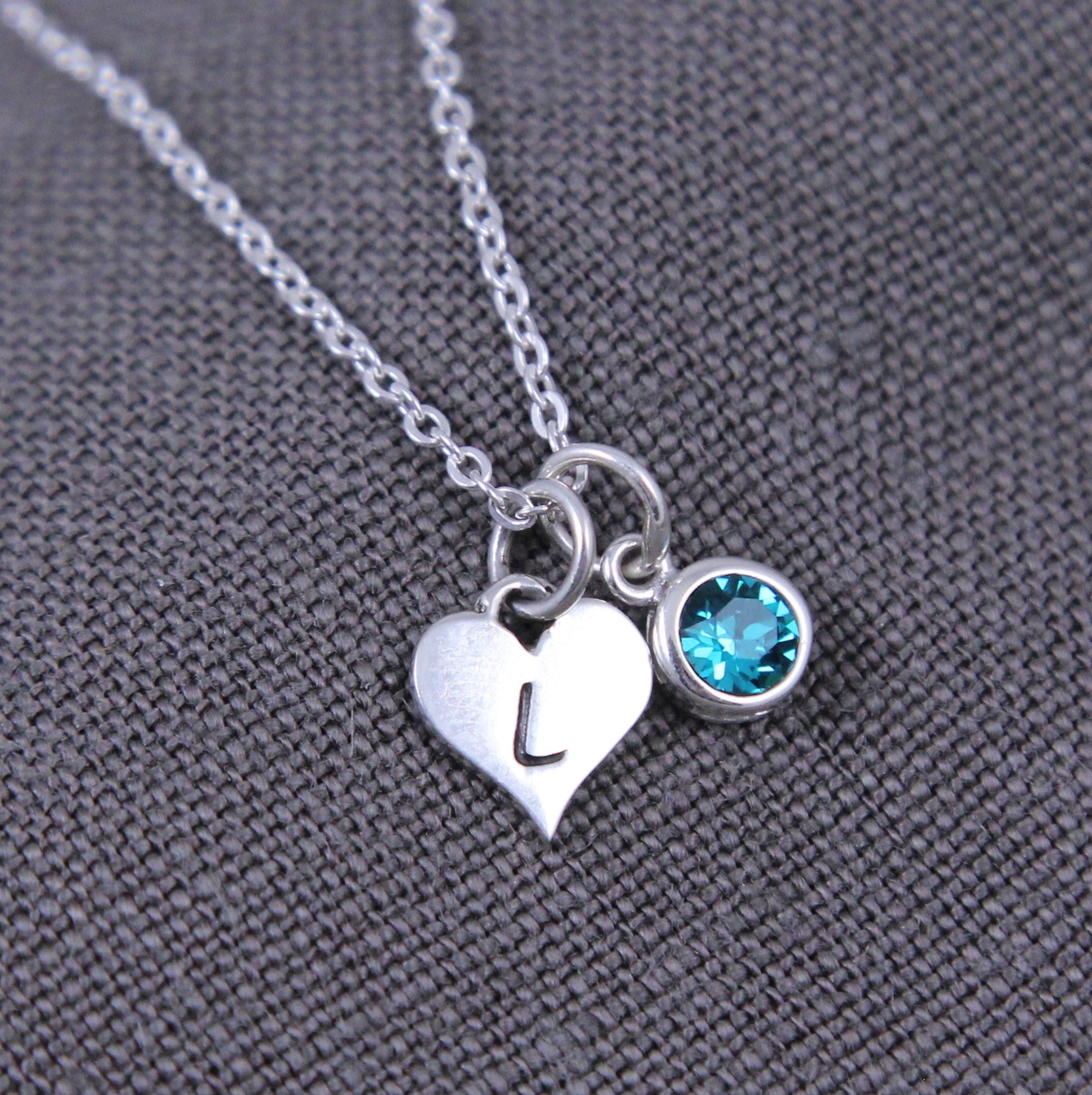new mom birthstone necklace, Sterling Silver with heart initial