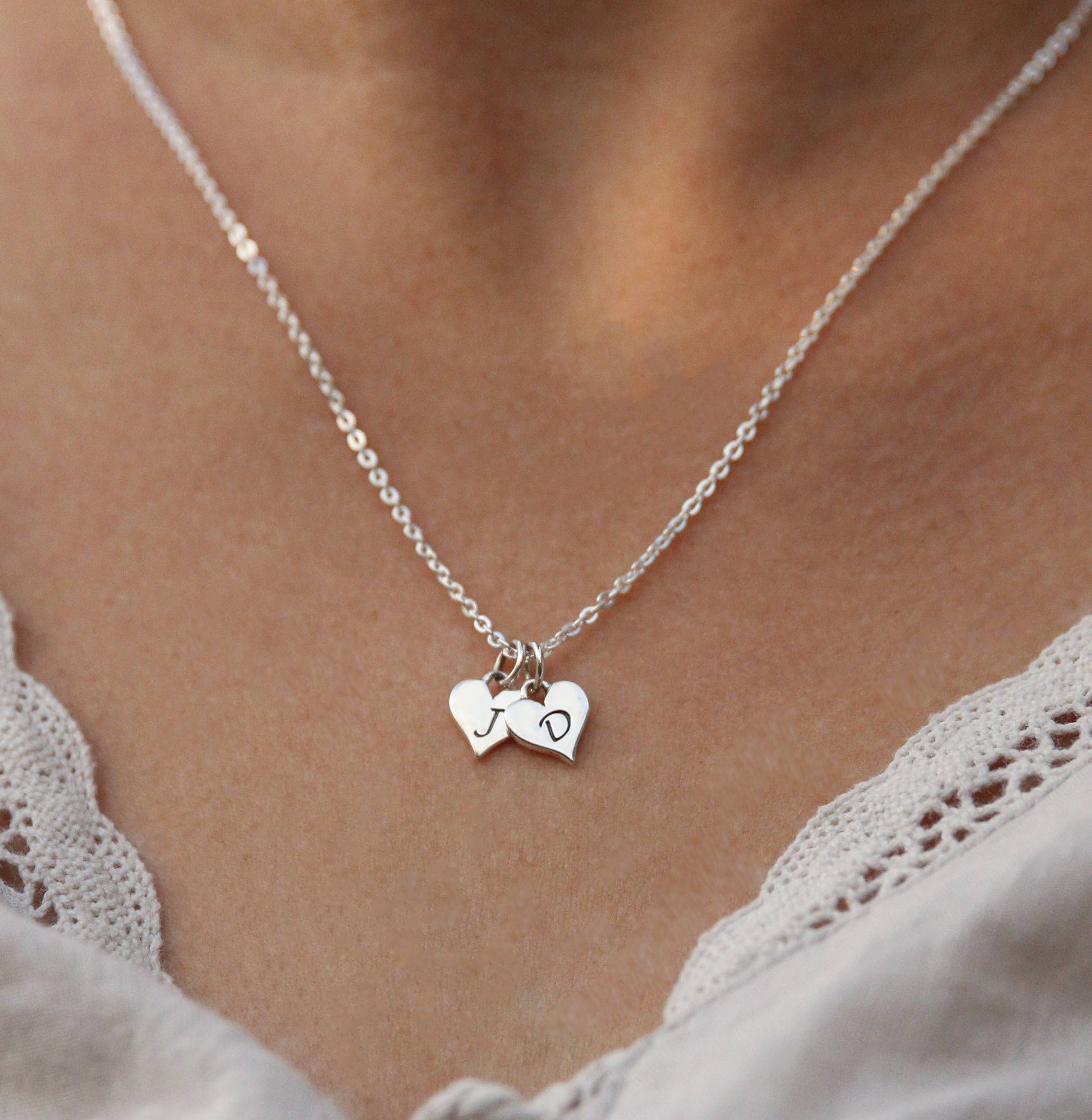 Heart Necklace in Sterling Silver with Initials