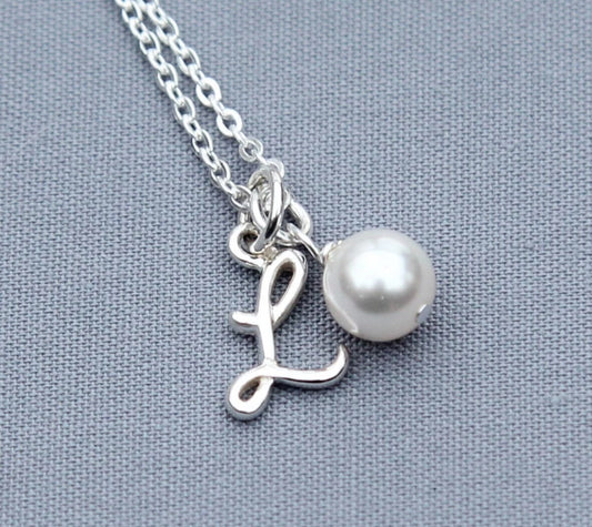 Personalized Pearl Necklace with Initial in Sterling Silver