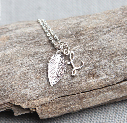 Personalized Necklace with Initial and Leaf