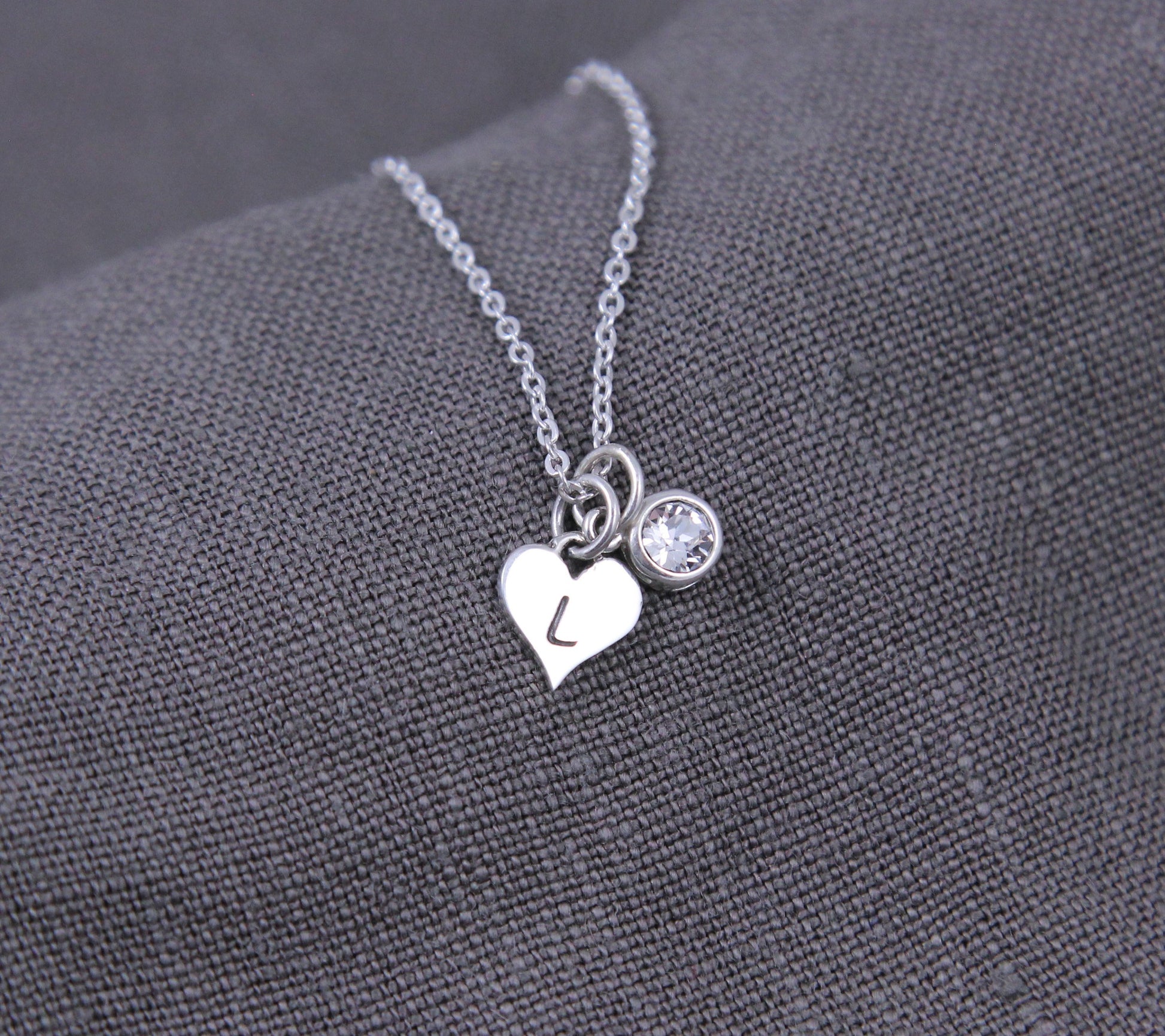 Personalized heart initial necklace with birthstone