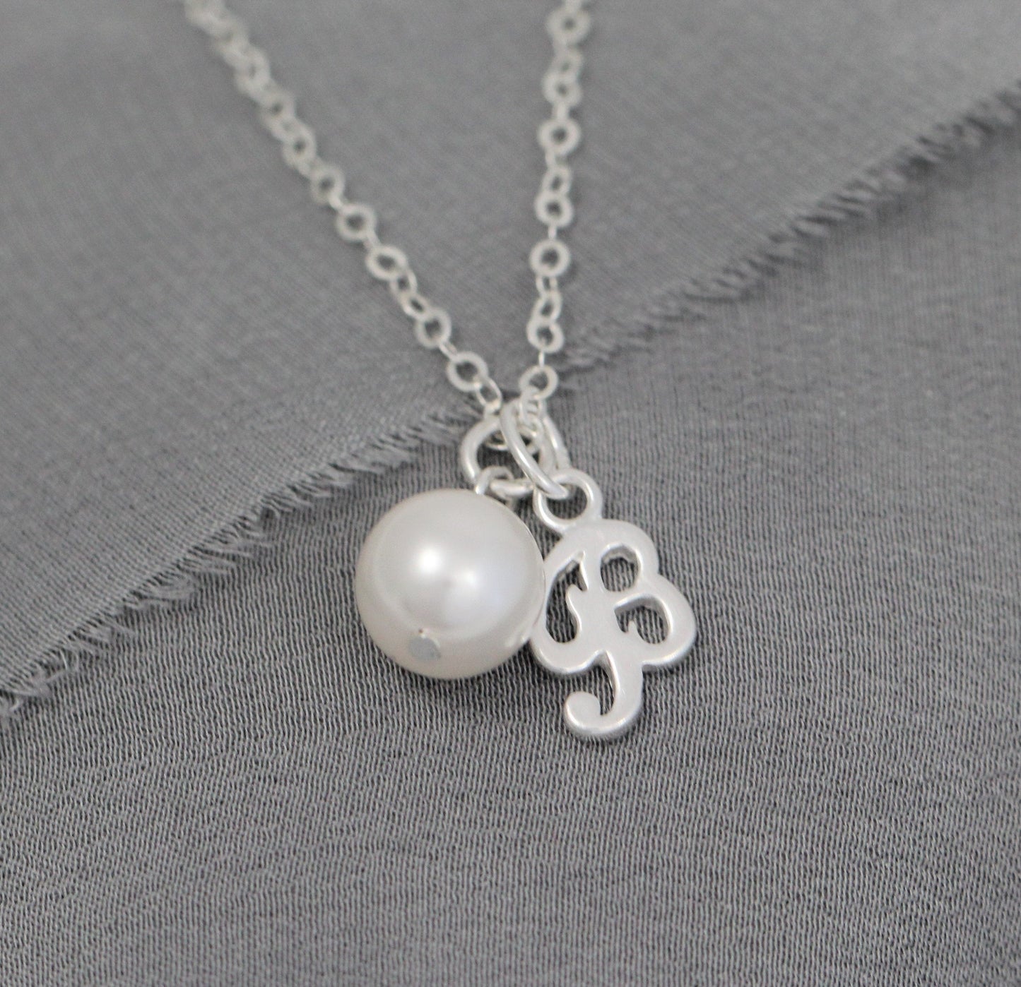 Sterling Silver Initial Necklace with Pearl
