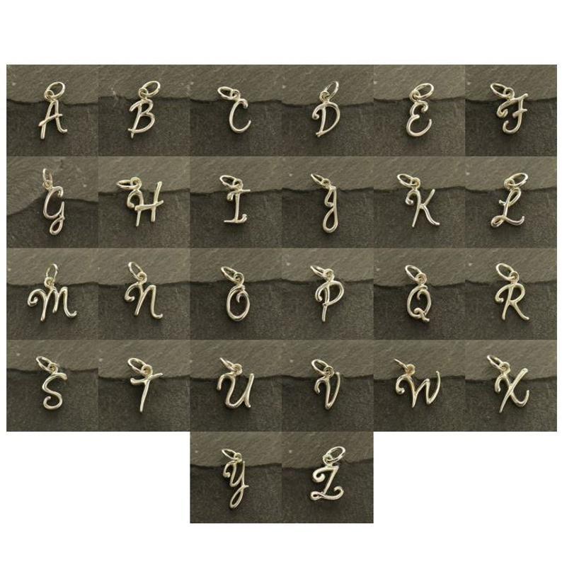 Sterling Silver initial, script letter chart