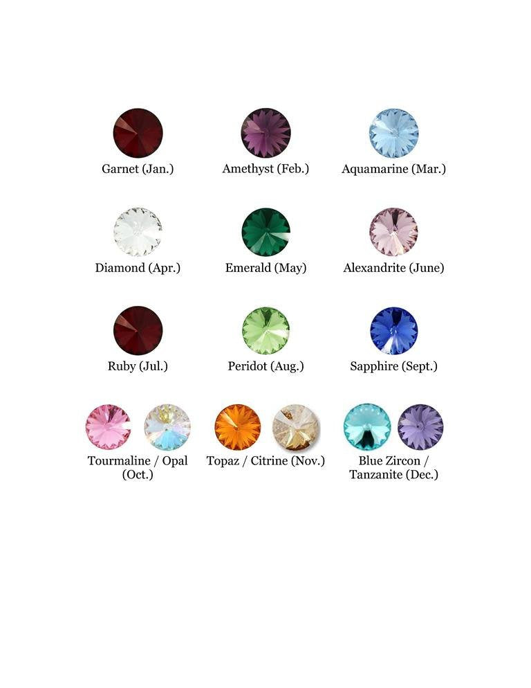 Birthstone chart with Swarovski crystal colors