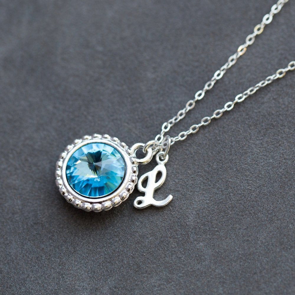 new mom necklace with personalized initial & birthstone