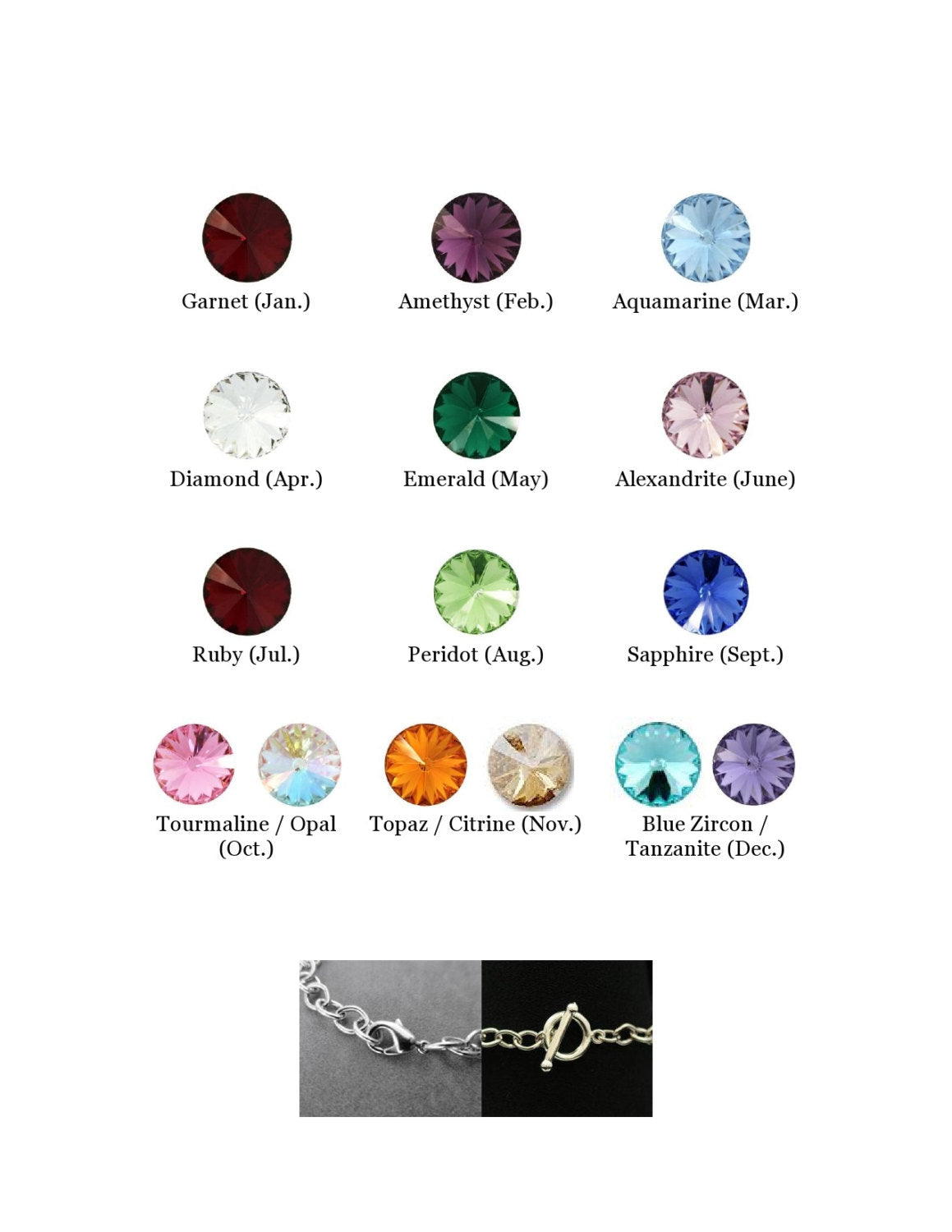Custom Birthstone Jewelry chart - Swarovski Crystal